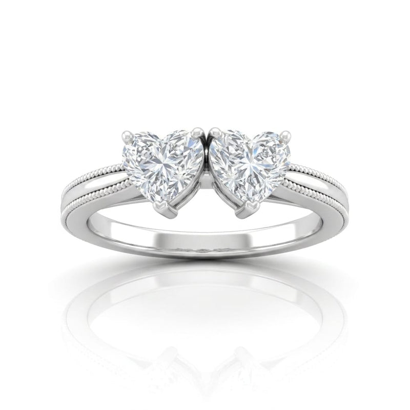 Silver Éternelle Toi et Moi Heart & Round Diamond Engagement Ring