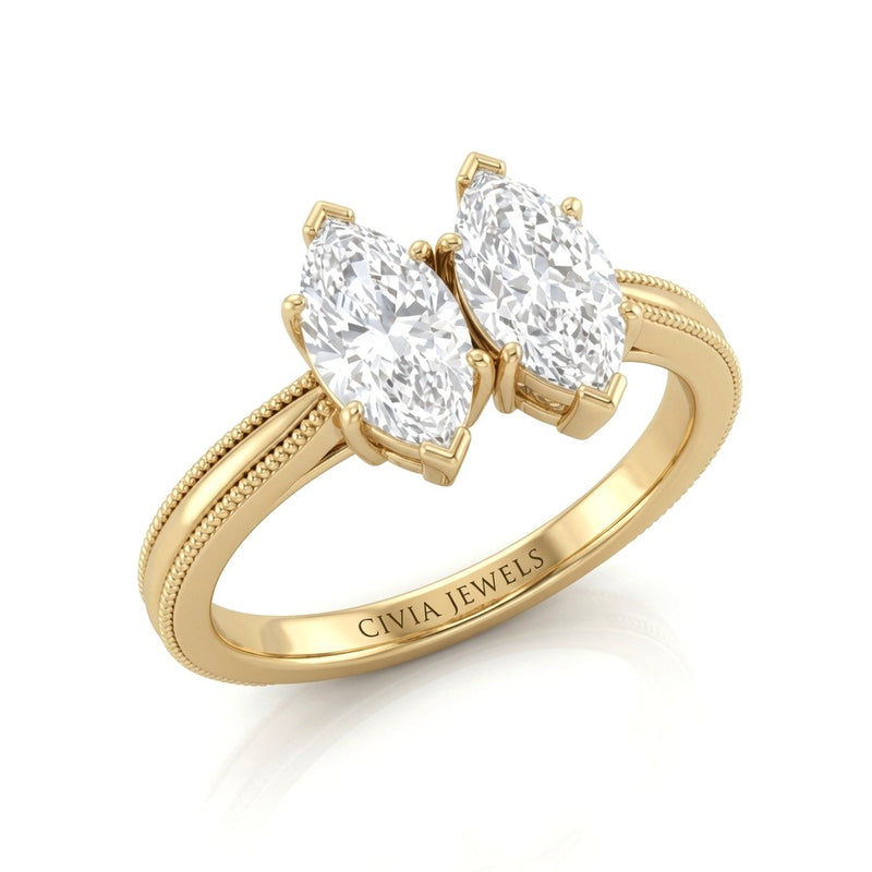 Yellow Gold Éternelle Toi et Moi Marquise & Round Diamond Engagement Ring