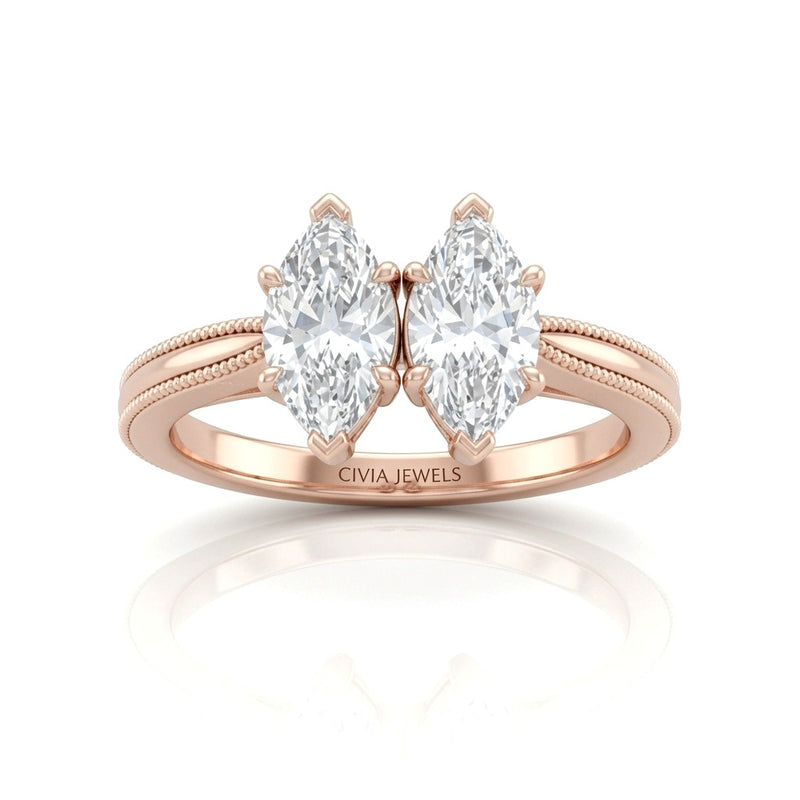 Rose Gold Éternelle Toi et Moi Marquise & Round Diamond Engagement Ring