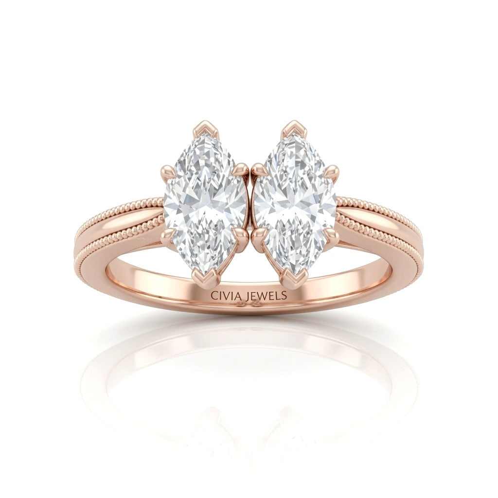 Rose Gold Éternelle Toi et Moi Marquise & Round Diamond Engagement Ring