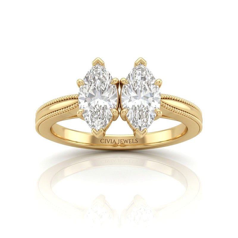 Yellow Gold Éternelle Toi et Moi Marquise & Round Diamond Engagement Ring