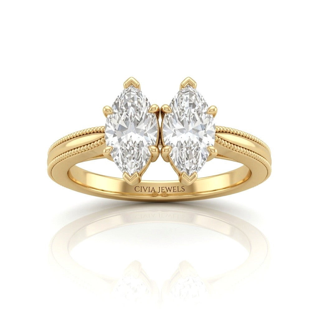 Yellow Gold Éternelle Toi et Moi Marquise & Round Diamond Engagement Ring