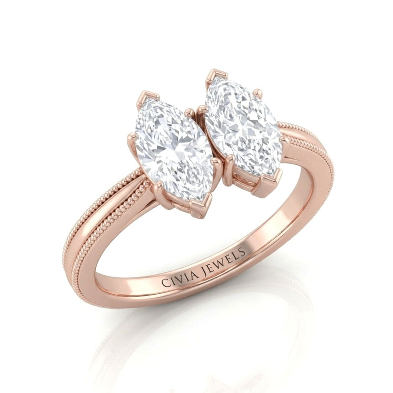 Rose Gold Éternelle Toi et Moi Marquise & Round Diamond Engagement Ring