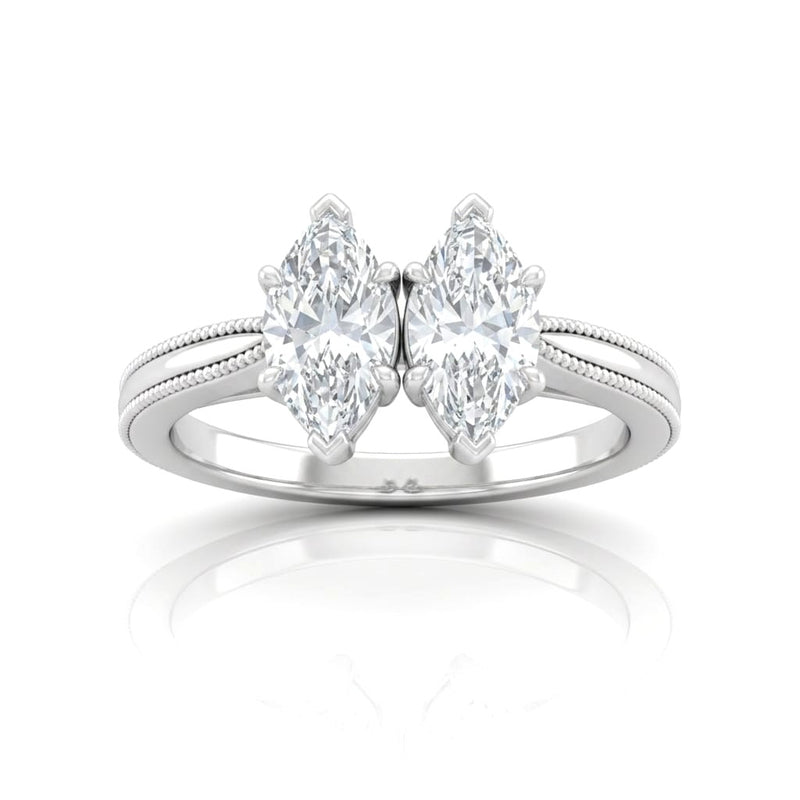 Silver Éternelle Toi et Moi Marquise & Round Diamond Engagement Ring