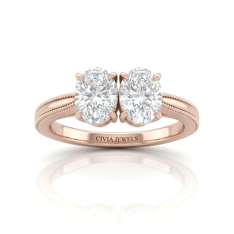Rose Gold Éternelle Toi et Moi Oval & Round Diamond Engagement Ring