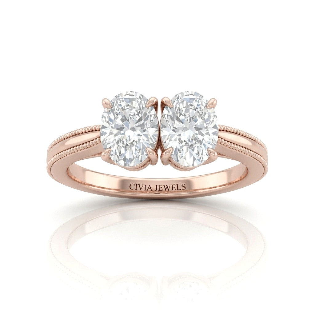 Rose Gold Éternelle Toi et Moi Oval & Round Diamond Engagement Ring