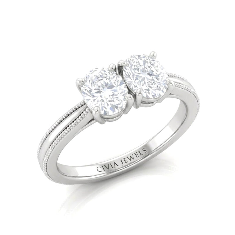 Silver Éternelle Toi et Moi Oval & Round Diamond Engagement Ring