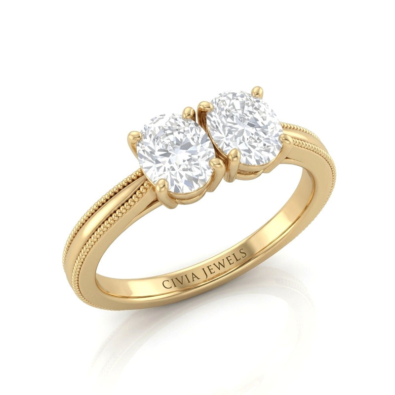 Yellow Gold Éternelle Toi et Moi Oval & Round Diamond Engagement Ring