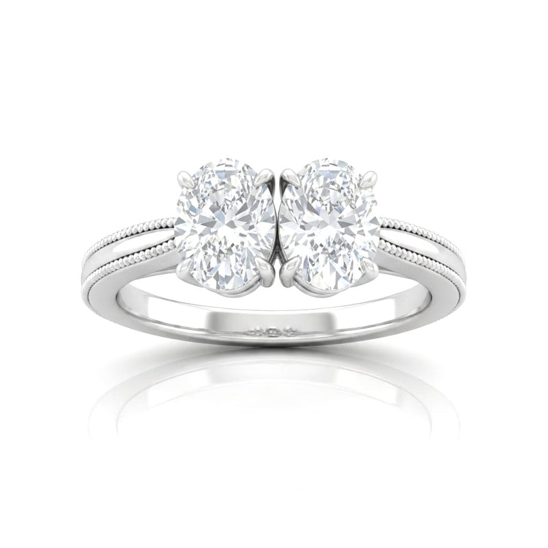 Silver Éternelle Toi et Moi Oval & Round Diamond Engagement Ring