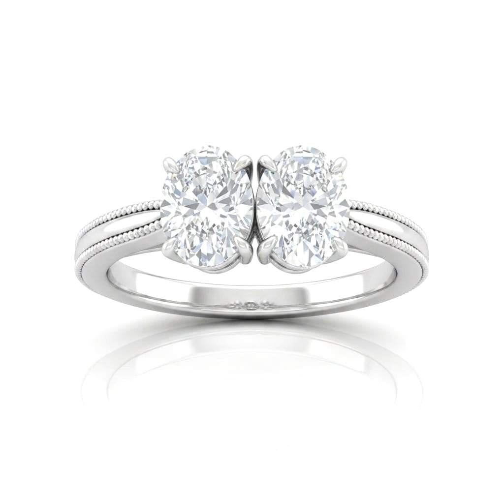 Silver Éternelle Toi et Moi Oval & Round Diamond Engagement Ring
