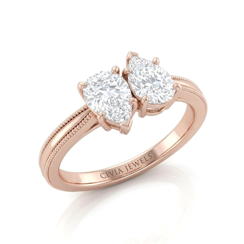 Rose Gold Éternelle Toi et Moi Pear & Round Diamond Engagement Ring