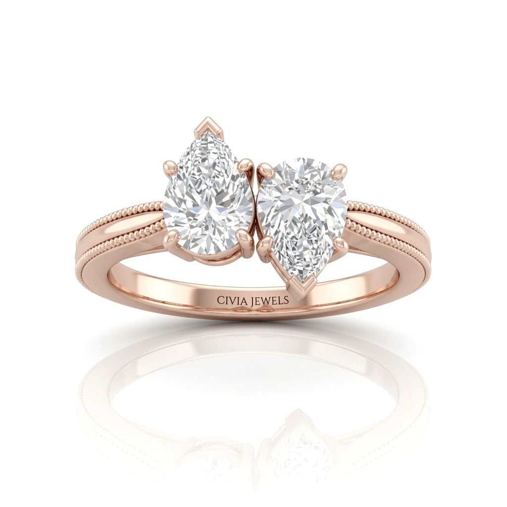 Rose Gold Éternelle Toi et Moi Pear & Round Diamond Engagement Ring