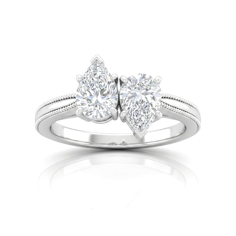 Silver Éternelle Toi et Moi Pear & Round Diamond Engagement Ring