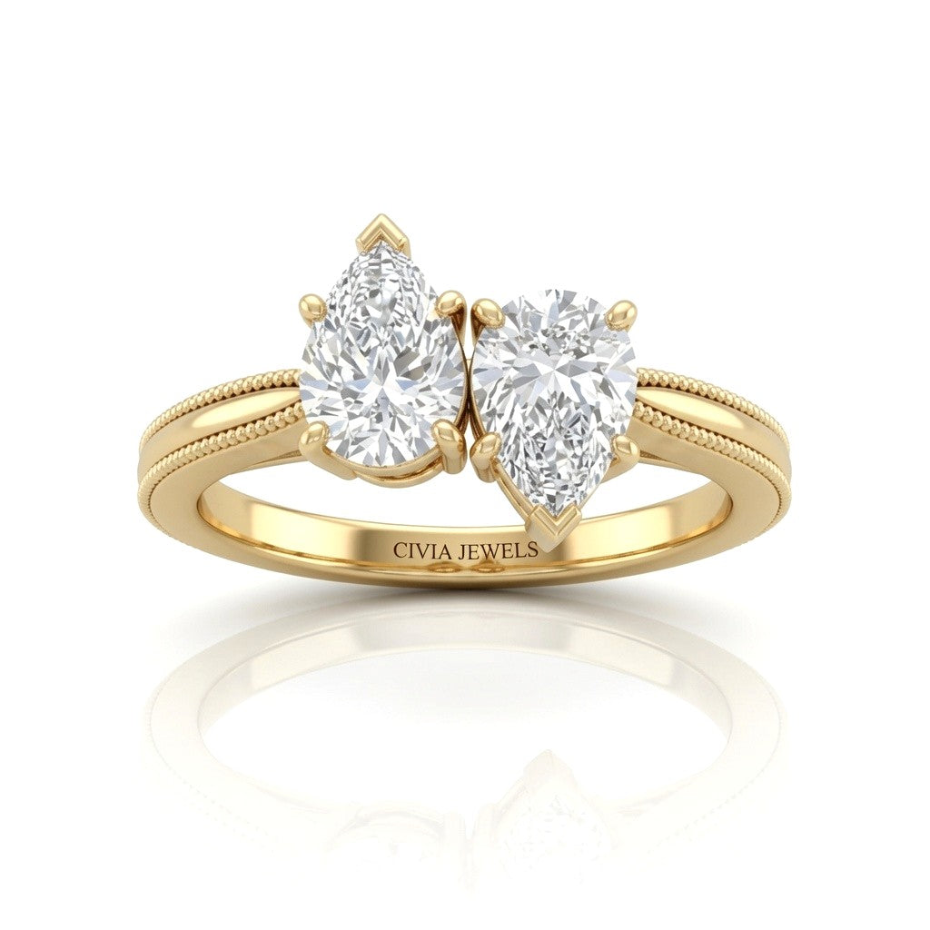 Yellow Gold Éternelle Toi et Moi Pear & Round Diamond Engagement Ring