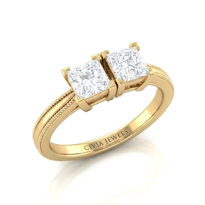 Yellow Gold Éternelle Toi et Moi Princess & Round Diamond Engagement Ring