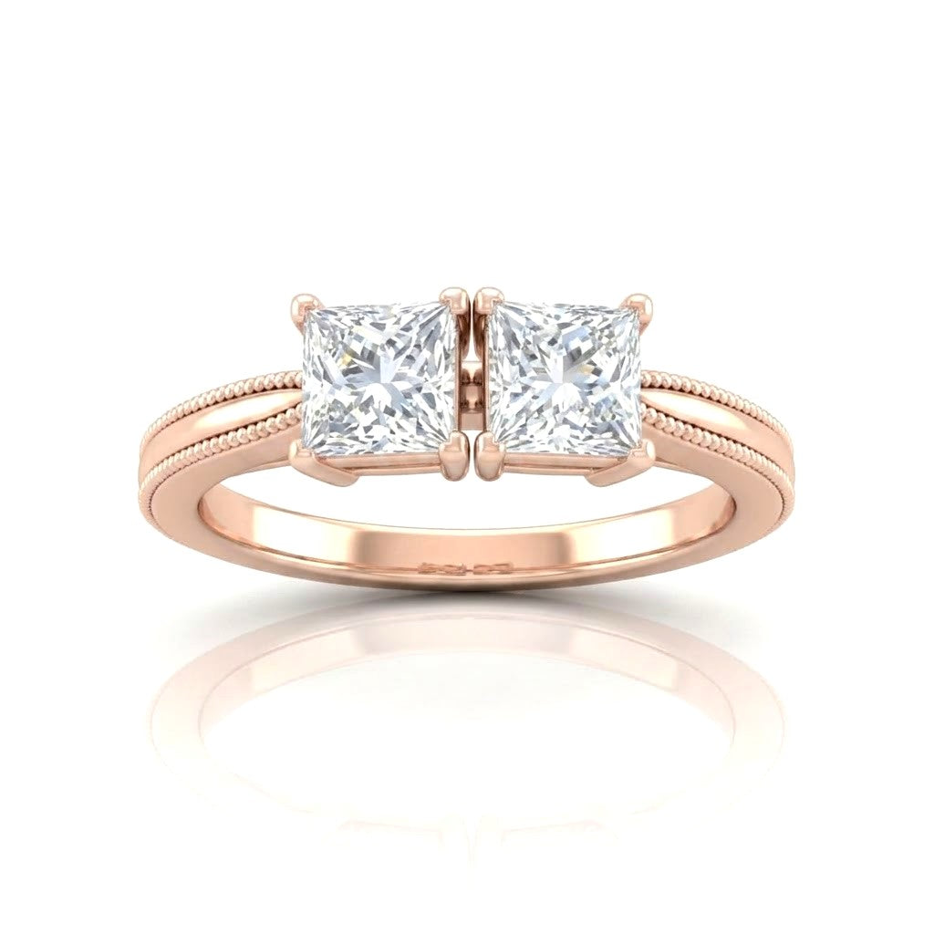 Rose Gold Éternelle Toi et Moi Princess & Round Diamond Engagement Ring