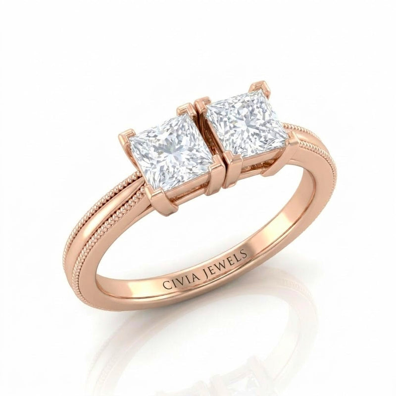 Rose Gold Éternelle Toi et Moi Princess & Round Diamond Engagement Ring
