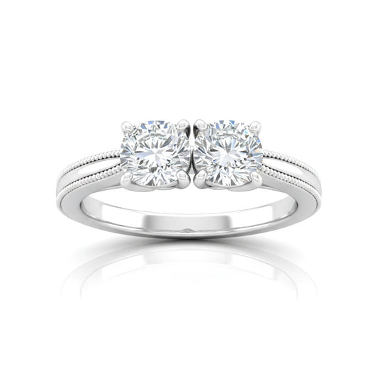 Silver Éternelle Toi et Moi Round & Pear Diamond Engagement Ring