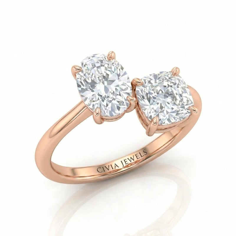Rose Gold Seraphine Toi et Moi Oval & Cushion Diamond Engagement Ring