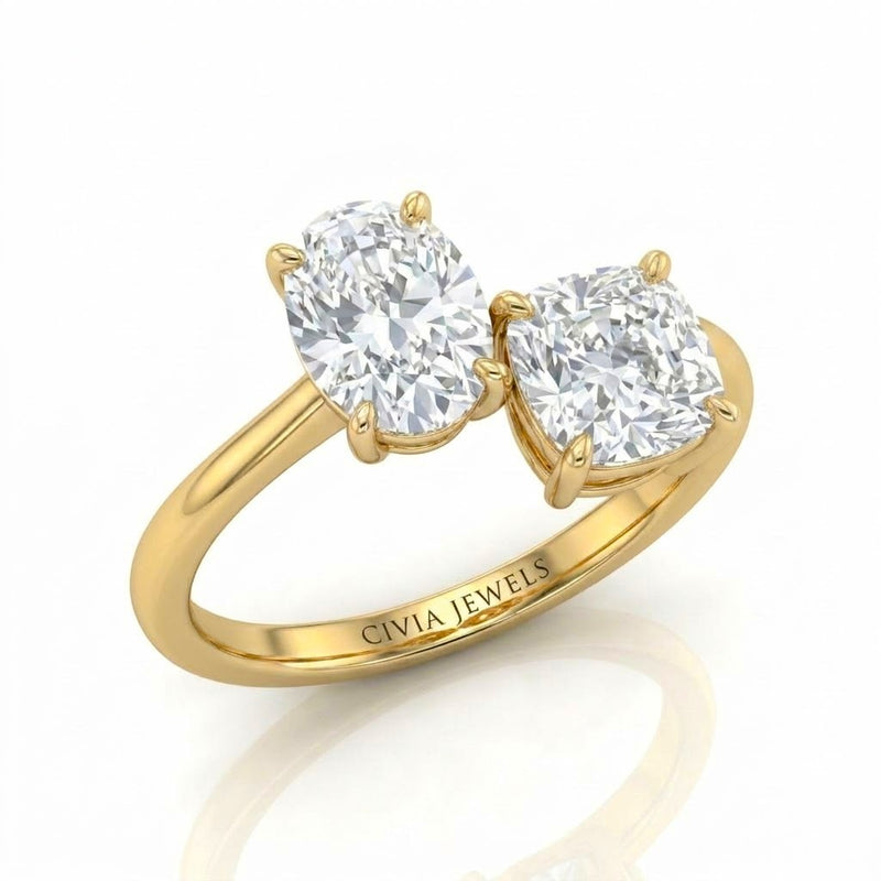 Yellow Gold Seraphine Toi et Moi Oval & Cushion Diamond Engagement Ring