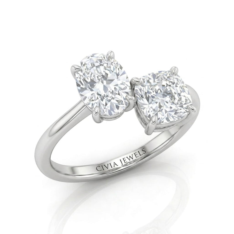 Silver Seraphine Toi et Moi Oval & Cushion Diamond Engagement Ring