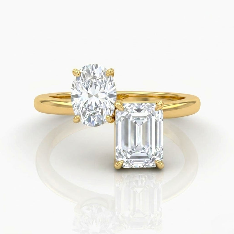 Yellow Gold Seraphine Toi et Moi Oval & Emerald Diamond Engagement Ring