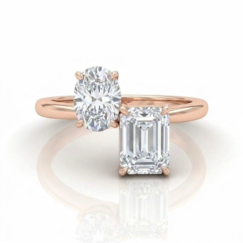 Rose Gold Seraphine Toi et Moi Oval & Emerald Diamond Engagement Ring