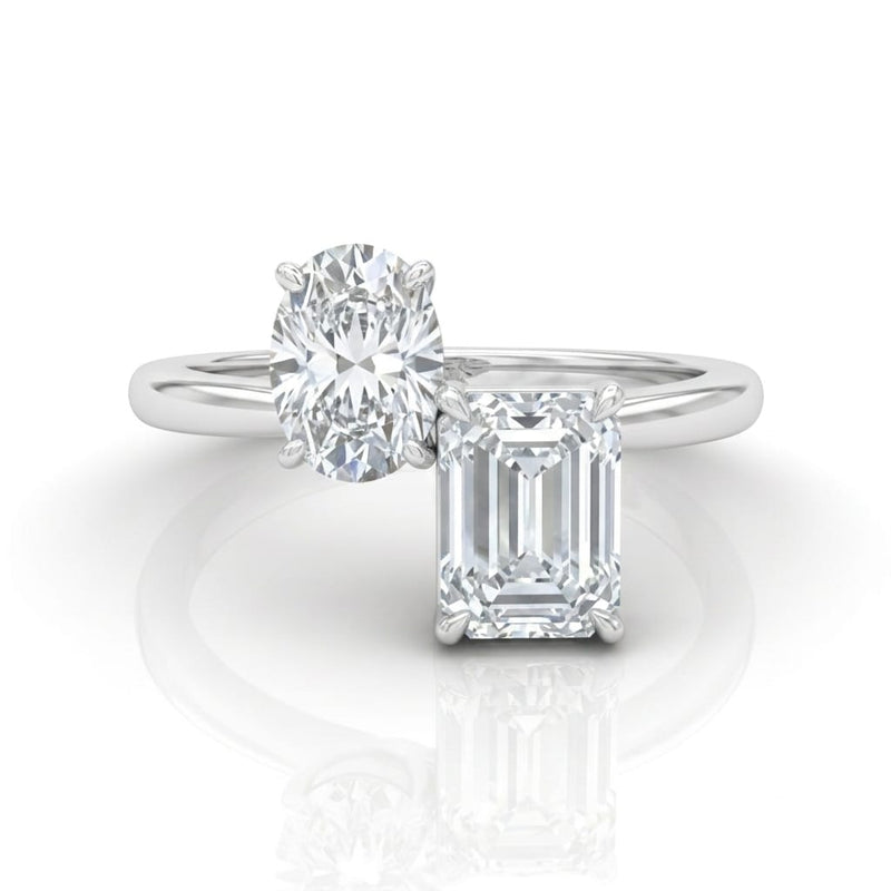 White Gold Seraphine Toi et Moi Oval & Emerald Diamond Engagement Ring
