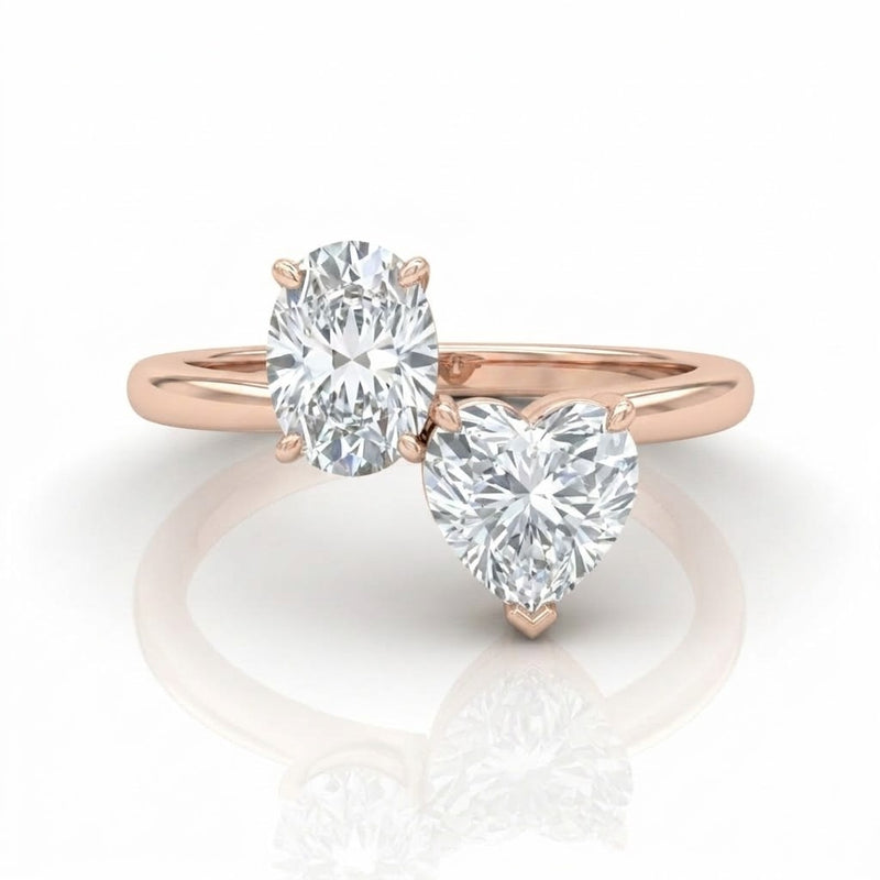 Rose Gold Seraphine Toi et Moi Oval & Heart Diamond Engagement Ring