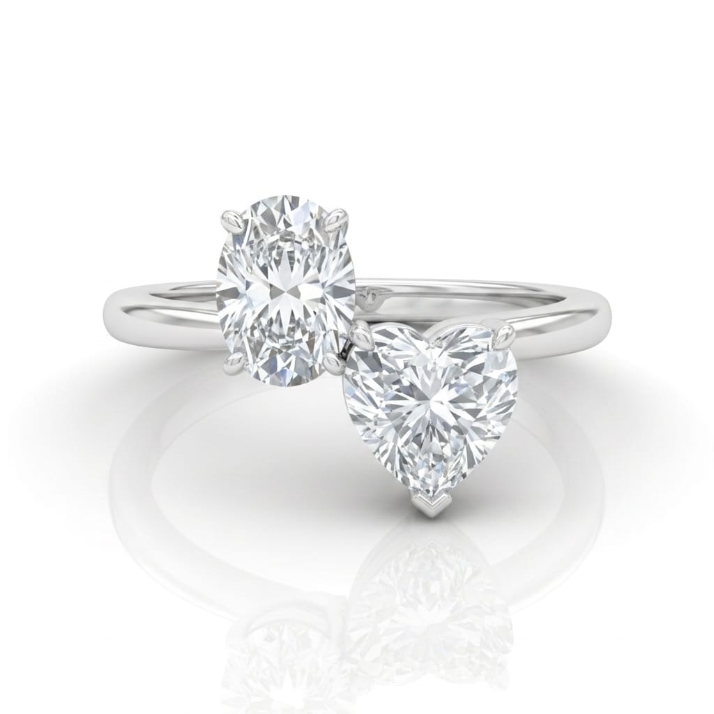 Silver Seraphine Toi et Moi Oval & Heart Diamond Engagement Ring