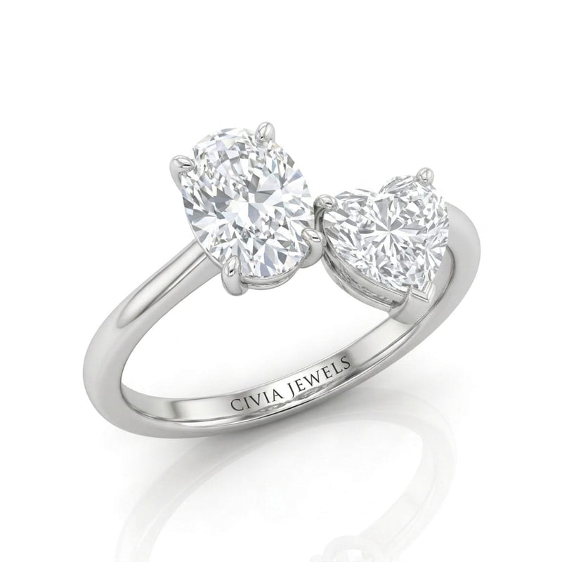Silver Seraphine Toi et Moi Oval & Heart Diamond Engagement Ring