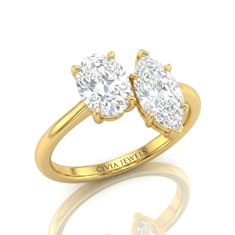 Yellow Gold Seraphine Toi et Moi Oval & Marquise Diamond Engagement Ring