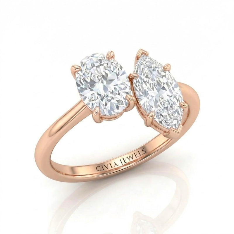 Rose Gold Seraphine Toi et Moi Oval & Marquise Diamond Engagement Ring