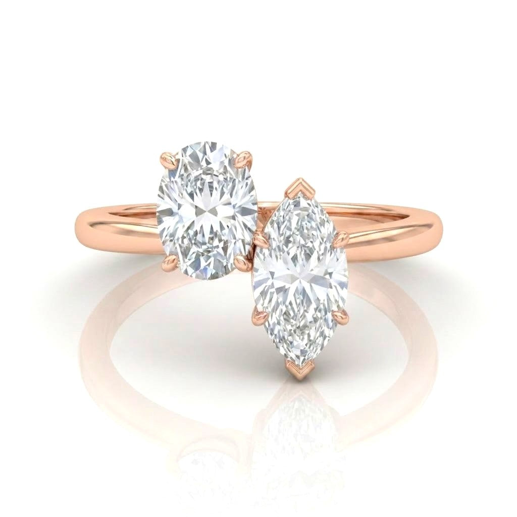 Rose Gold Seraphine Toi et Moi Oval & Marquise Diamond Engagement Ring