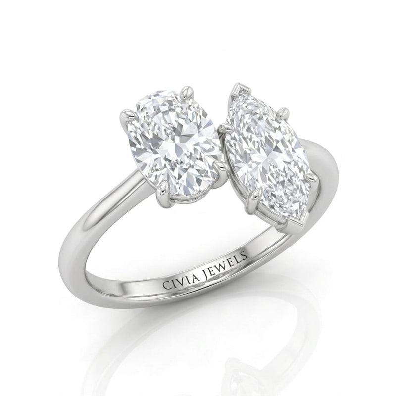 Silver Seraphine Toi et Moi Oval & Marquise Diamond Engagement Ring