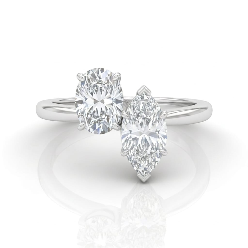 Silver Seraphine Toi et Moi Oval & Marquise Diamond Engagement Ring