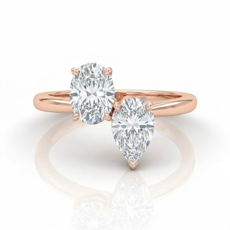Rose Gold Seraphine Toi et Moi Oval & Pear Diamond Engagement Ring
