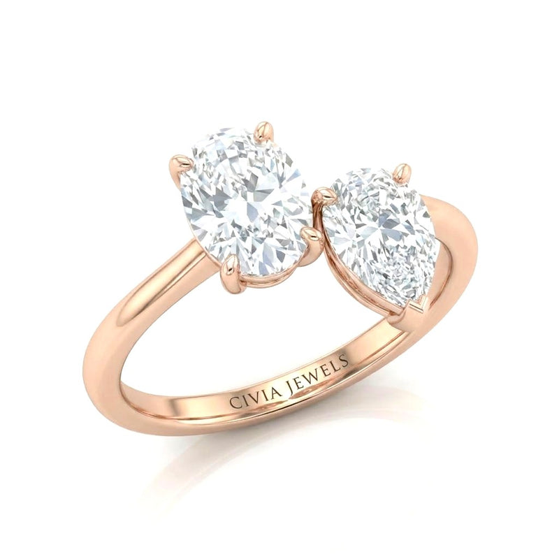 Rose Gold Seraphine Toi et Moi Oval & Pear Diamond Engagement Ring