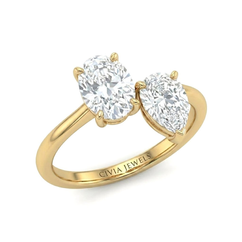 Yellow Gold Seraphine Toi et Moi Oval & Pear Diamond Engagement Ring