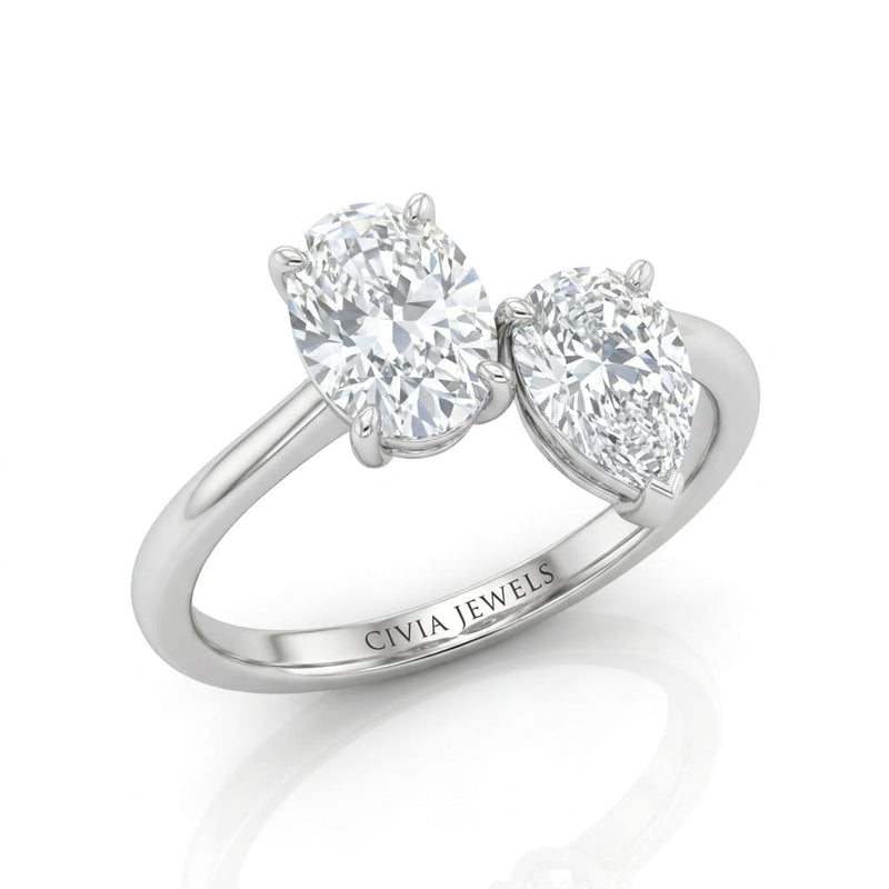 White Gold Seraphine Toi et Moi Oval & Pear Diamond Engagement Ring
