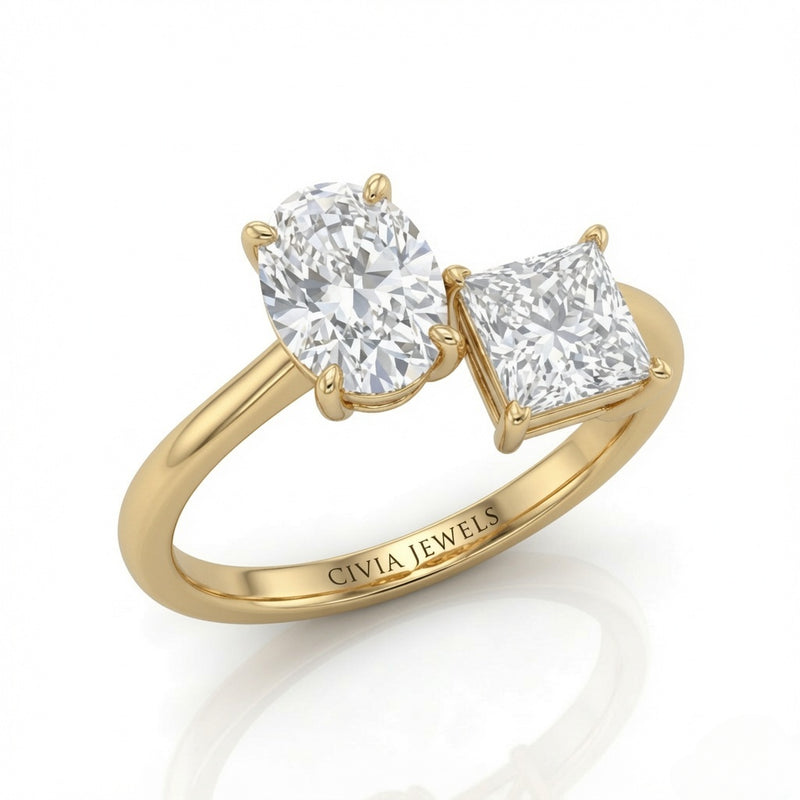 Yellow Gold Seraphine Toi et Moi Oval & Princess Diamond Engagement Ring