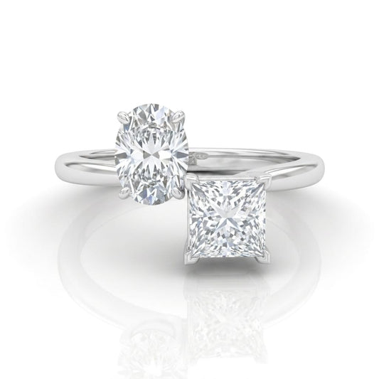 Silver Seraphine Toi et Moi Oval & Princess Diamond Engagement Ring