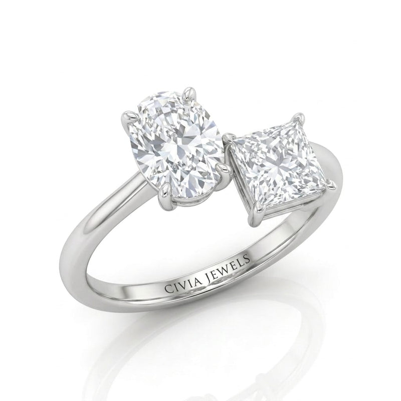 White Gold Seraphine Toi et Moi Oval & Princess Diamond Engagement Ring