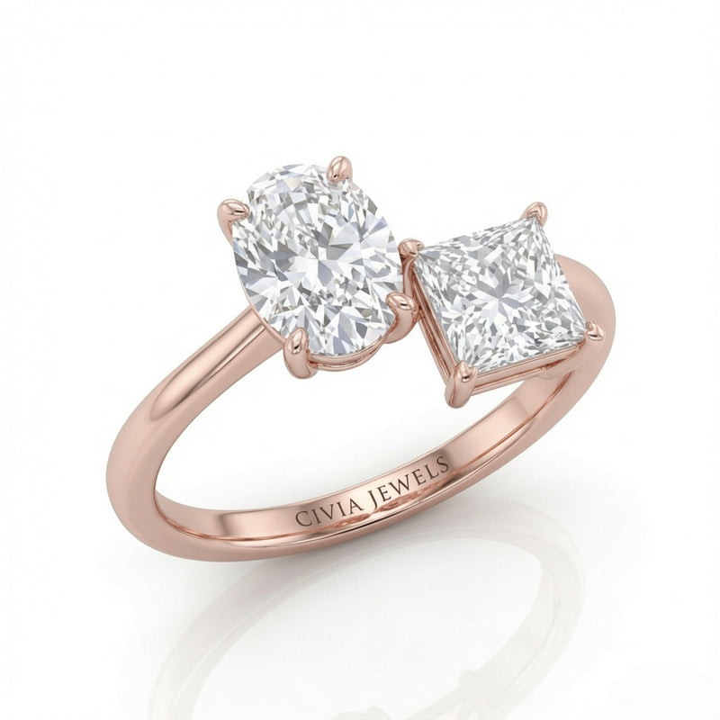 Rose Gold Seraphine Toi et Moi Oval & Princess Diamond Engagement Ring