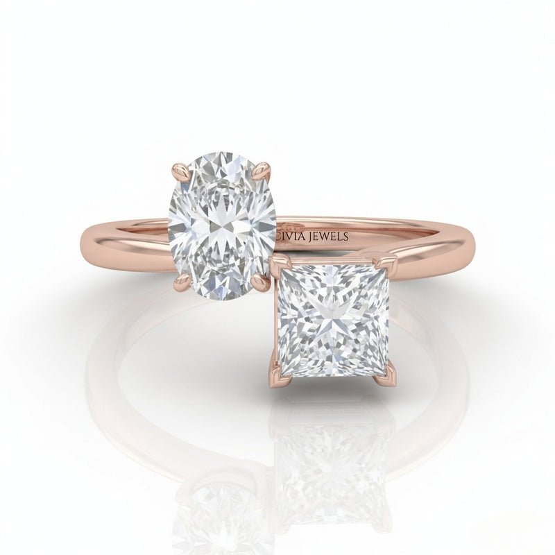 Rose Gold Seraphine Toi et Moi Oval & Princess Diamond Engagement Ring