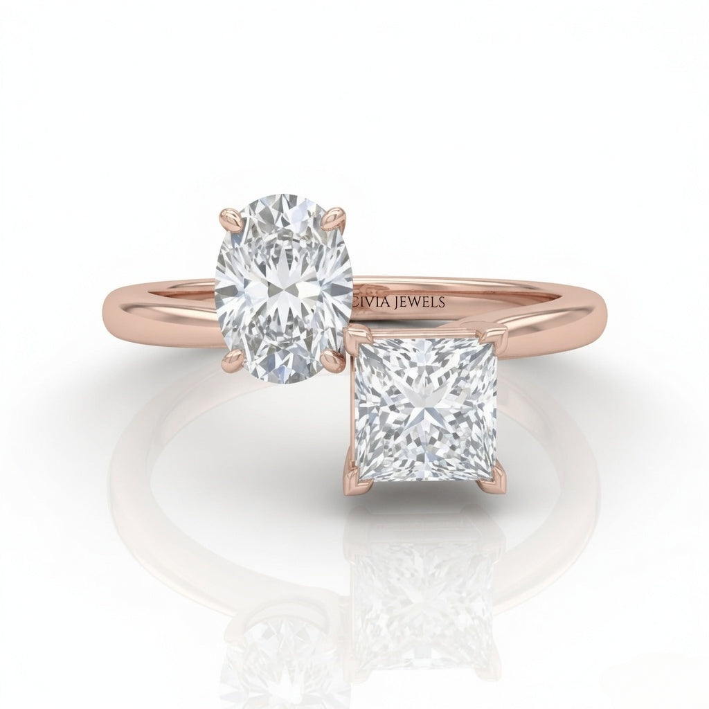 Rose Gold Seraphine Toi et Moi Oval & Princess Diamond Engagement Ring