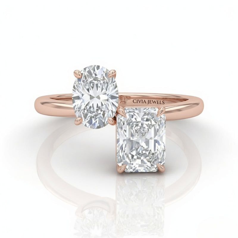 Rose Gold Seraphine Toi et Moi Oval & Radiant Diamond Engagement Ring