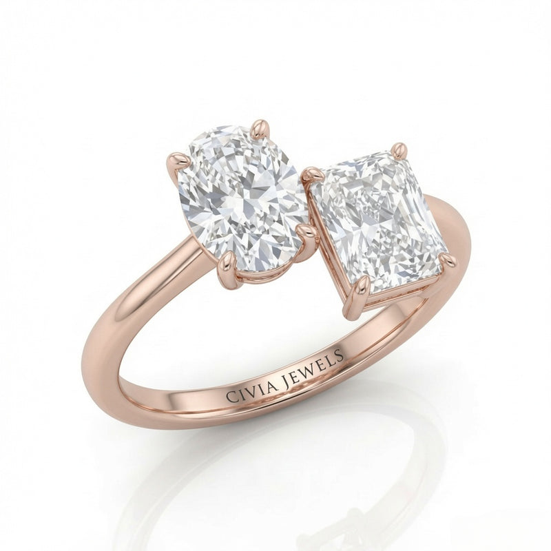 Rose Gold Seraphine Toi et Moi Oval & Radiant Diamond Engagement Ring