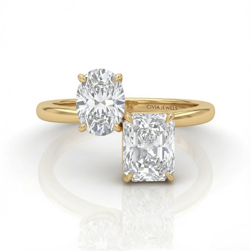 Yellow Gold Seraphine Toi et Moi Oval & Radiant Diamond Engagement Ring