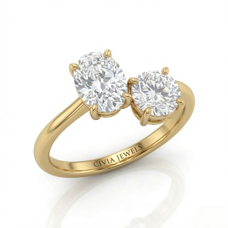 Yellow Gold Seraphine Toi et Moi Oval & Round Diamond Engagement Ring
